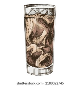 Cold coffee with cream and ice cubes