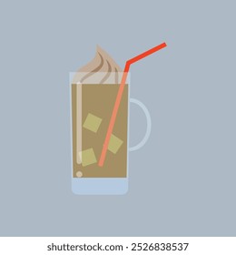 Cold coffee drink flat design icon. Iced coffee cup isolated.