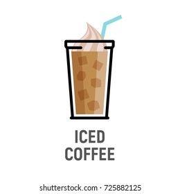 Cold coffee drink flat design icon. Iced coffee cup isolated.