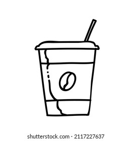 cold coffee drink icon black and white vector illustration. Editable outline stroke.