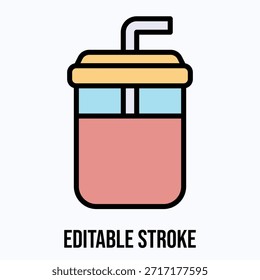 Icono de café frío del estilo del color lineal del Vector aislado, trazo editable