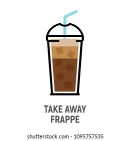 Cold coffee frappe drink flat design icon. Iced coffee cup isolated.