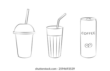 Cold coffee. Coffee with ice. Coffee with a straw.