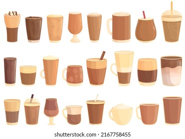 Cold coffee icons set cartoon vector. Milk americano. Bar beverage