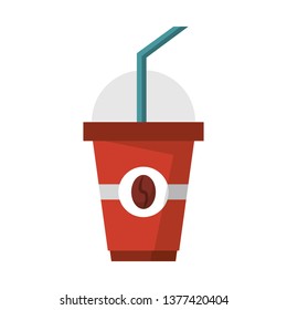 Cold coffee plastic cup with straw isolated