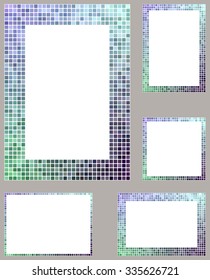 Cold color pixel mosaic page border frame set