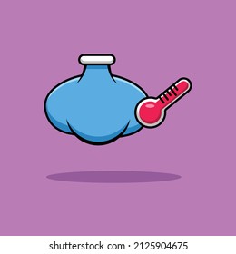 Cold Compresses With Thermometer Cartoon Vector Icon Illustration. Health Tool Icon Concept Isolated Premium Vector. Flat Cartoon Style