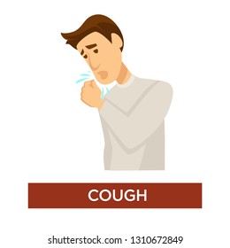 Cold cough symptom sore throat disease or illness vector isolated male character flu and laryngitis bronchitis or tonsillitis antritis medicine and healthcare respiratory disease or illness treatment.