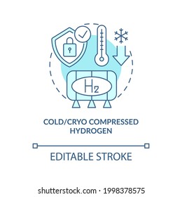 Cold and cryo compressed hydrogen concept icon. Hydrogen storage type abstract idea thin line illustration. Cooling gas to very low temperature. Vector isolated outline color drawing. Editable stroke