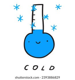 Cold. Cute temperature thermometer. Learn for kids. Hand drawn vector illustration.