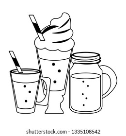 Cold and delicious drinks in black and white