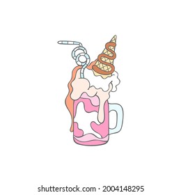 Cold drink. Beautiful cocktail. Milkshake. Cartoon art. Isolated vector object on white background.