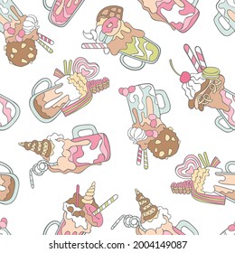 Cold drink. Beautiful cocktail. Milkshake. Seamless vector pattern (background). Cartoon print. 