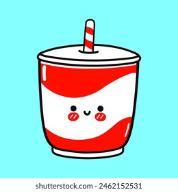 Cold drink character. Vector hand drawn cartoon kawaii character illustration icon. Isolated on blue background. Happy Cold drink character concept
