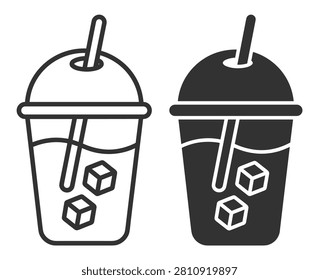 cold drink cup with ice cubes and straw vector illustration on transparent background
