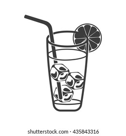 Cold drink with ice cubes icon. Flat vector illustration in black on white background. EPS 10