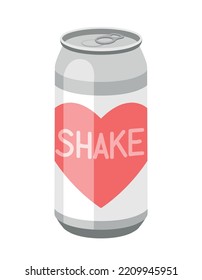 Cold Drink Icon. Aluminum Can With Heart And Shake Inscription. Cocktail, Soda Or Juice For Beach And Summer Time. Graphic Element For Website. Tasty Liquid. Cartoon Flat Vector Illustration