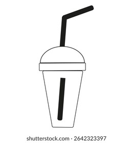 Cold drink icon. Beverage glass vector. Smooth straw shape. Minimal refreshment cup.
