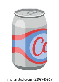 Cold drink icon. Gray jar with inscription and abstract red and blue pattern. Template, mock up or layout. Sweets, delicious soda or juice, cola. Beverage and gourmet. Cartoon flat vector illustration