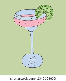 Cold drink illustration image. 
Hand drawn image artwork of a coctail. 
Simple cute original logo.
Hand drawn vector illustration for posters, cards, t-shirts.