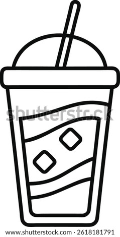 cold drink or juice cup outline vector icon on white background