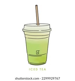 Cold drink with logo, drawing, digital art, advertising image, illustration, vector.