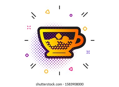 Cold drink sign. Halftone circles pattern. Coffee with ice icon. Beverage symbol. Classic flat cold coffee icon. Vector