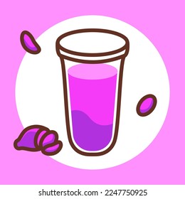 cold drink with taro flavor, purple color forming a layer of light purple dark purple. Plus a vector of tuber chips
