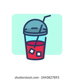 Cold drink thin line icon. Glass with straw, cap, lid, takeaway, ice outline sign. Drink or cafe concept. Vector illustration symbol element for web design and apps