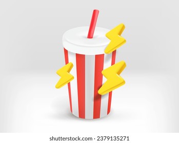Cold drink with thunderbolts. 3d vector illustration
