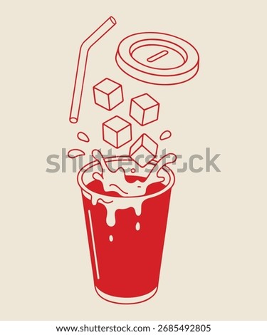 Cold Drink Vector Illustration – Soda Cup with Ice Cubes And Straw Design