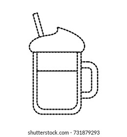 cold drink with whipped cream syrup straw in a glass jar