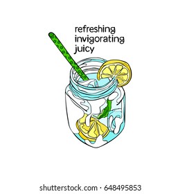 Cold drinks. Cocktail. Fruits and berries. Isolated vector objects on white background.