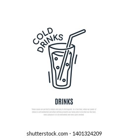 Cold drinks line icon. Cocktail symbol. Liner style. Vector illustration.