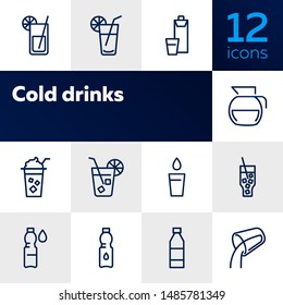 Cold drinks line icon set. Lemonade, cocktail, bottle, straw. Drink concept. Can be used for topics like summer, bar menu, cafe