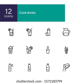 Cold drinks line icon set. Lemonade, cocktail, bottle, straw. Drink concept. Can be used for topics like summer, bar menu, cafe