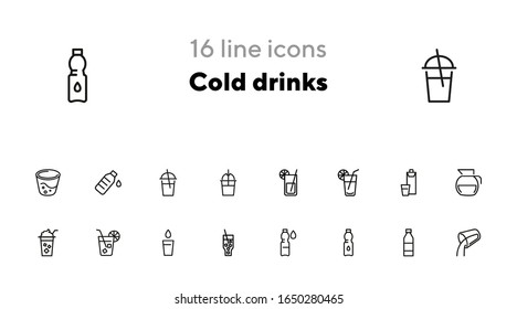 Cold Drinks Linie Symbol Set. Limonade, Cocktail, Flasche, Stroh. Konzept trinken. Kann für Themen wie Sommer, Bar-Menü, Café verwendet werden