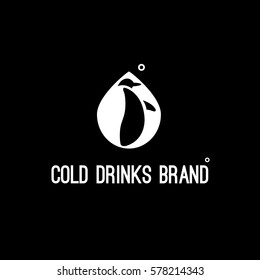 Cold drinks vector logo. Stylized penguin in a water drop illustration