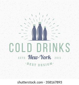 Cold Drinks. Vintage Retro Design Elements for Logotype, Insignia, Badge, Label. Business Sign Template. Textured Background
