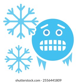 cold emoji icon, icy face with clenched teeth, flat vector illustration on white background