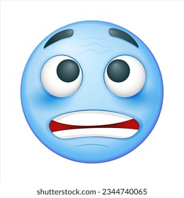 Cold emoji on white background. Vector frozen emoji. Blue face. Cute emoticon