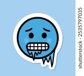 cold face emoji sticker, freezing cute sticker, vector design element