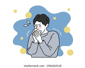  Cold - Fever, Cough, Sore Throat, Snot, Chills, Dizziness. Collection Of Sick Or Ill Men And Women. Flat Vector Illustration.