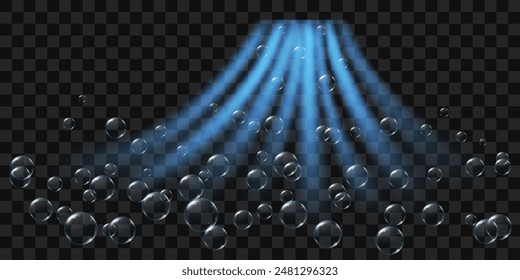 Cold flow from an air conditioner with air ionization function. Negatively charged ions with a swirl of frosty air. Realistic 3D vector illustration isolated on transparent background.