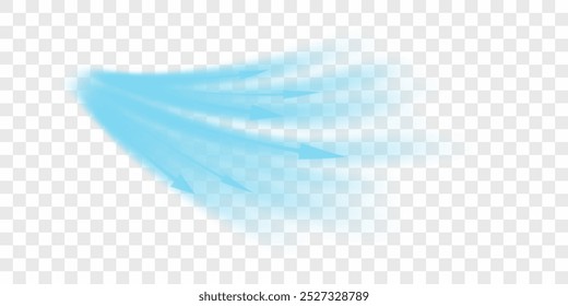 Cold flow from the air conditioner. Propagation of frosty waves with direction.  Realistic 3d vector illustration isolated on white transparent background.