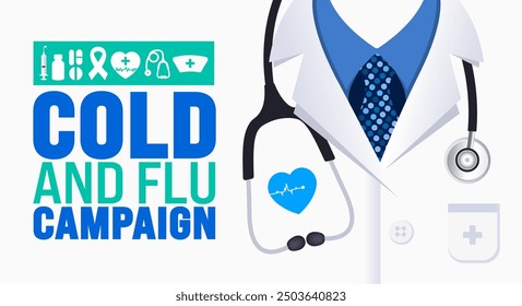 Cold and Flu Campaign is observed every year in September. Holiday concept. Template for background, banner, card, poster, placard, design template with unique shapes with standard color.