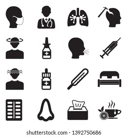 Cold And Flu Icons. Black Flat Design. Vector Illustration.