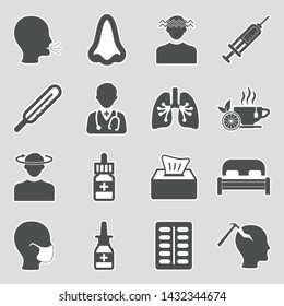 Cold And Flu Icons. Sticker Design. Vector Illustration.
