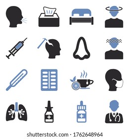 Cold And Flu Icons. Two Tone Flat Design. Vector Illustration.
