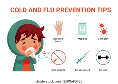 Cold and Flu Prevention with Cartoon Vector Illustration